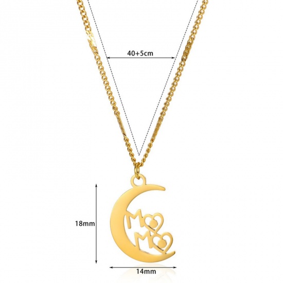 Picture of Wholesale Half Moon Message " Mama " Pendant Charm Necklace, 18K Gold Plated 304 Stainless Steel Women's Eco-friendly PVD Mother's Day Stylish Gift Jewelry For Retailer, 40cm(15.7") + 5cm(2") long, 1 Piece