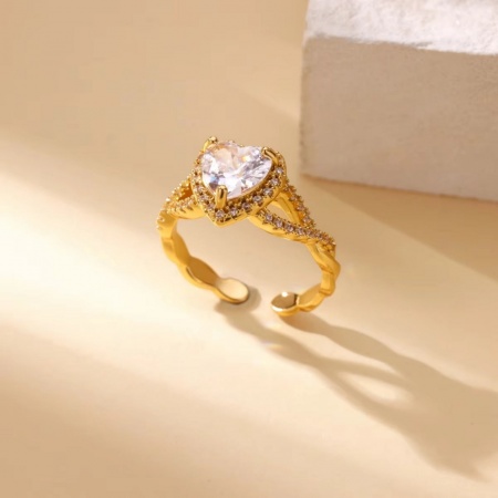 Picture of Wholesale Women's Gift Heart Clear Rhinestone Open Adjustable Rings, 18K Gold Plated Brass, Eco-friendly Valentine's Day Stylish Jewelry Supply, 1 Piece
