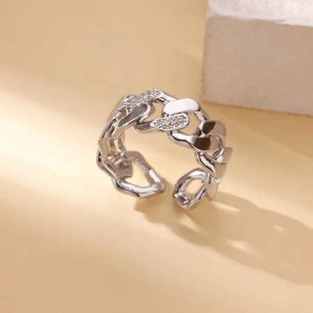 Picture of Wholesale Women's Gift Clear Rhinestone Open Adjustable Rings, Platinum Plated Brass, Eco-friendly Exquisite Stylish Jewelry Supply, 1 Piece