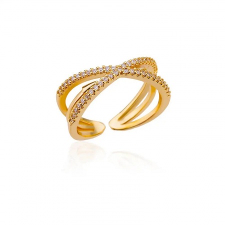 Image de Bagues En Gros Plaqué Or 18K en Laiton, aux Femmes Cadeau à Strass Transparent Ouvert Ajoustable Respectueux de la Nature Exquis À la Mode Fournitures de Bijoux 1 Pièce