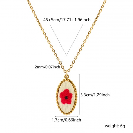 Picture of Wholesale Marquise Flower Fuchsia Handmade Embroidered Pendant Charm Necklace, 18K Real Gold Plated 304 Stainless Steel Link Cable Chain, Women's Eco-friendly PVD Anti-Tarnish Hypoallergenic Pastoral Style Stylish Gift Jewelry For Retailer, 45cm(17.7") + 5cm(2") long, 1 Piece