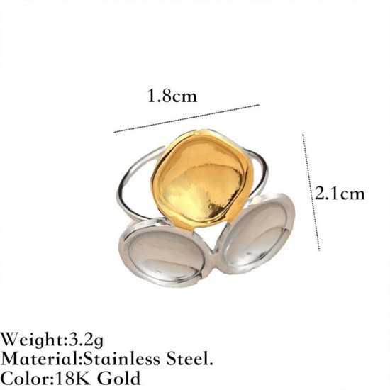 Picture of Wholesale Women's Gift Leaf Two Tone Open Adjustable Rings, Silver Tone & 18K Gold Plated 304 Stainless Steel, Eco-friendly PVD Exquisite Stylish Jewelry Supply, 18mm(US Size 7.75), 1 Piece