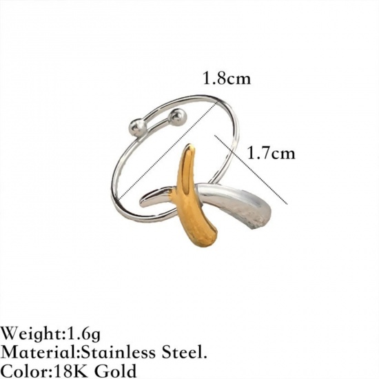 Picture of Wholesale Women's Gift Two Tone Open Adjustable Rings, Silver Tone & 18K Gold Plated 304 Stainless Steel, Eco-friendly PVD Exquisite Stylish Jewelry Supply, 18mm(US Size 7.75), 1 Piece