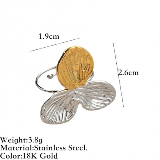 Picture of Wholesale Women's Gift Flower Two Tone Open Adjustable Rings, Silver Tone & 18K Gold Plated 304 Stainless Steel, Eco-friendly PVD Exquisite Stylish Jewelry Supply, 19mm(US Size 9), 1 Piece