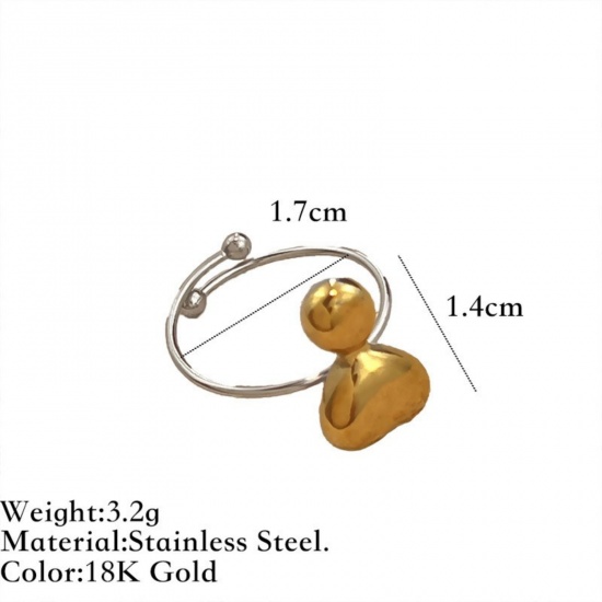 Picture of Wholesale Women's Gift Heart Two Tone Open Adjustable Rings, Silver Tone & 18K Gold Plated 304 Stainless Steel, Eco-friendly PVD Valentine's Day Stylish Jewelry Supply, 17mm(US Size 6.5), 1 Piece
