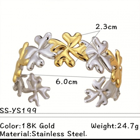 Picture of Wholesale Flower Two Tone 304 Stainless Steel Open Cuff Bangles Bracelets, Silver Tone & 18K Gold Plated Eco-friendly PVD, Women's Exquisite Stylish Gift Jewelry Supply, 6cm Dia., 1 Piece