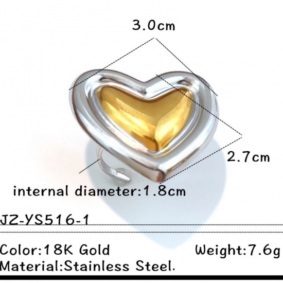 Picture of Wholesale Women's Gift Heart Two Tone Open Adjustable Rings, Silver Tone & 18K Gold Plated 304 Stainless Steel, Eco-friendly PVD Valentine's Day Stylish Jewelry Supply, 18mm(US Size 7.75), 1 Piece