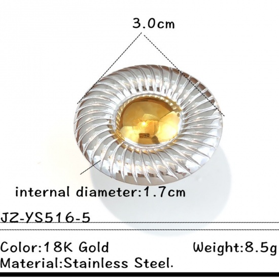 Picture of Wholesale Women's Gift Round Two Tone Open Adjustable Rings, Silver Tone & 18K Gold Plated 304 Stainless Steel, Eco-friendly PVD Exquisite Stylish Jewelry Supply, 17mm(US Size 6.5), 1 Piece
