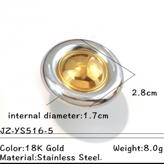 Picture of Wholesale Women's Gift Round Two Tone Open Adjustable Rings, Silver Tone & 18K Gold Plated 304 Stainless Steel, Eco-friendly PVD Exquisite Stylish Jewelry Supply, 17mm(US Size 6.5), 1 Piece
