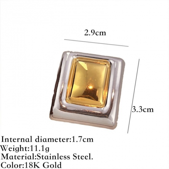 Picture of Wholesale Women's Gift Rectangle Two Tone Open Adjustable Rings, Silver Tone & 18K Gold Plated 304 Stainless Steel, Eco-friendly PVD Exquisite Stylish Jewelry Supply, 17mm(US Size 6.5), 1 Piece