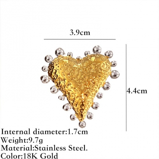 Picture of Wholesale Women's Gift Heart Two Tone Open Adjustable Rings, Silver Tone & 18K Gold Plated 304 Stainless Steel, Eco-friendly PVD Valentine's Day Stylish Jewelry Supply, 17mm(US Size 6.5), 1 Piece