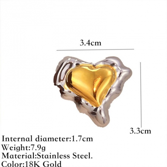 Picture of Wholesale Women's Gift Heart Two Tone Open Adjustable Rings, Silver Tone & 18K Gold Plated 304 Stainless Steel, Eco-friendly PVD Valentine's Day Stylish Jewelry Supply, 17mm(US Size 6.5), 1 Piece
