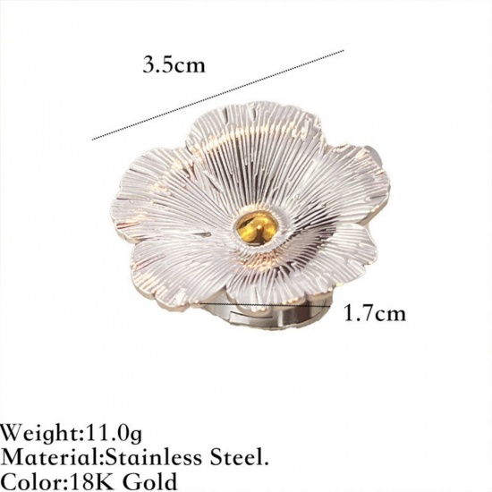 Picture of Wholesale Women's Gift Flower Two Tone Open Adjustable Rings, Silver Tone & 18K Gold Plated 304 Stainless Steel, Eco-friendly PVD Exquisite Stylish Jewelry Supply, 17mm(US Size 6.5), 1 Piece