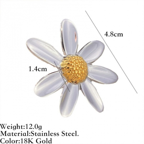 Picture of Wholesale Women's Gift Daisy Flower Two Tone Open Adjustable Rings, Silver Tone & 18K Gold Plated 304 Stainless Steel, Eco-friendly PVD Exquisite Stylish Jewelry Supply, 17mm(US Size 6.5), 1 Piece