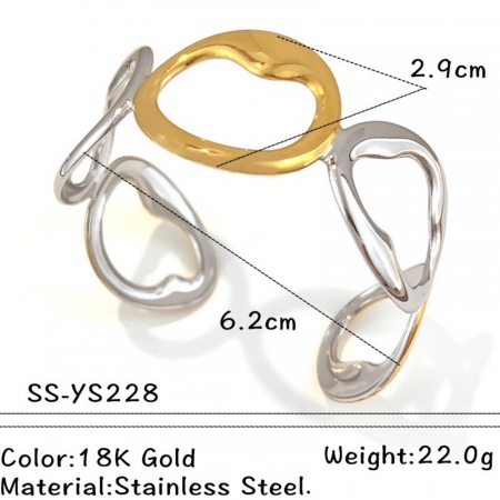 Picture of Wholesale Two Tone 304 Stainless Steel Open Cuff Bangles Bracelets, Silver Tone & 18K Gold Plated Eco-friendly PVD, Women's Exquisite Stylish Gift Jewelry Supply, 6.2cm Dia., 1 Piece