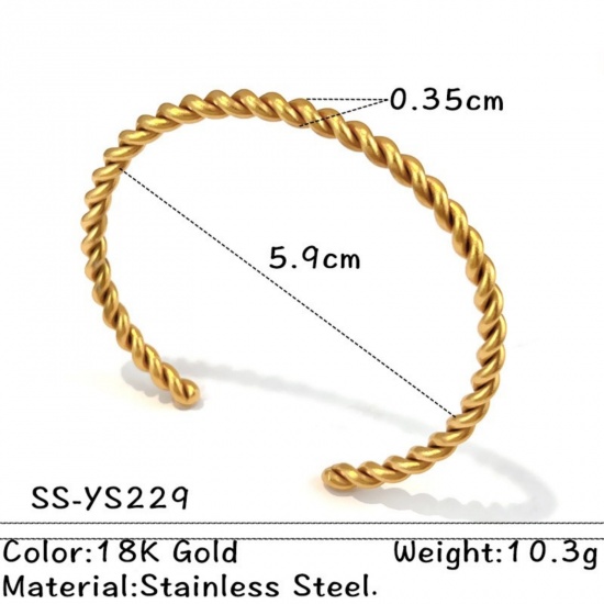 Immagine di 304 Acciaio Inossidabile Aprire Braccialetti All'Ingrosso, Placcato Oro 18K PVD Ecologica, Donne Squisito Elegante Regalo Fornitura di Gioielli, 5.9cm Dia., 1 Pz