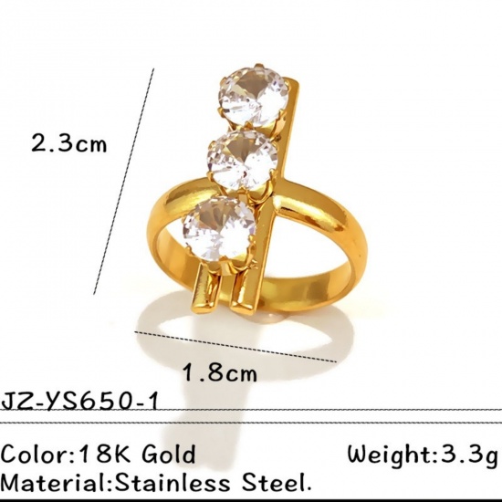 Picture of Wholesale Women's Gift Clear Cubic Zirconia Open Adjustable Rings, 18K Gold Plated 304 Stainless Steel, Eco-friendly PVD Exquisite Stylish Jewelry Supply, 18mm(US Size 7.75), 1 Piece