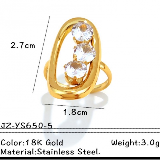 Picture of Wholesale Women's Gift Clear Cubic Zirconia Open Adjustable Rings, 18K Gold Plated 304 Stainless Steel, Eco-friendly PVD Exquisite Stylish Jewelry Supply, 18mm(US Size 7.75), 1 Piece