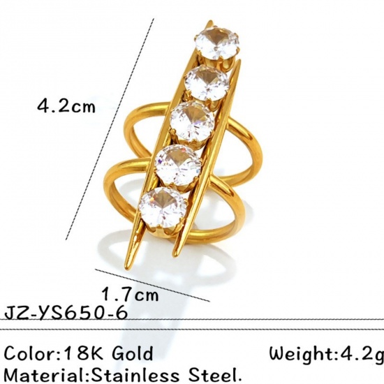 Picture of Wholesale Women's Gift Clear Cubic Zirconia Open Adjustable Rings, 18K Gold Plated 304 Stainless Steel, Eco-friendly PVD Exquisite Stylish Jewelry Supply, 17mm(US Size 6.5), 1 Piece