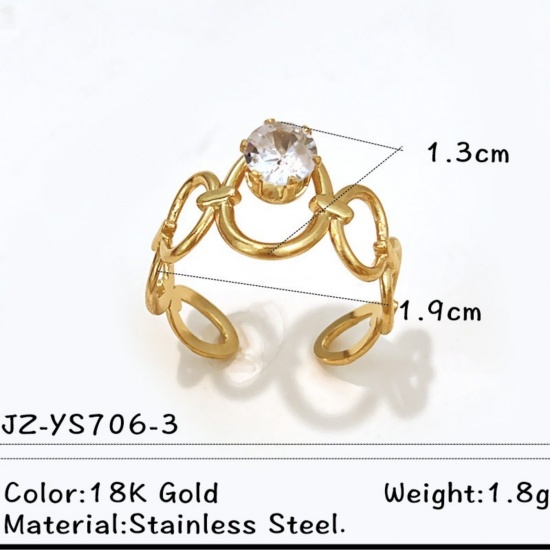 Picture of Wholesale Women's Gift Clear Cubic Zirconia Open Adjustable Rings, 18K Gold Plated 304 Stainless Steel, Eco-friendly PVD Exquisite Stylish Jewelry Supply, 19mm(US Size 9), 1 Piece