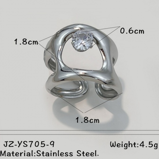 Picture of Wholesale Women's Gift Clear Cubic Zirconia Open Adjustable Rings, Silver Tone 304 Stainless Steel, Eco-friendly Exquisite Stylish Jewelry Supply, 18mm(US Size 7.75), 1 Piece