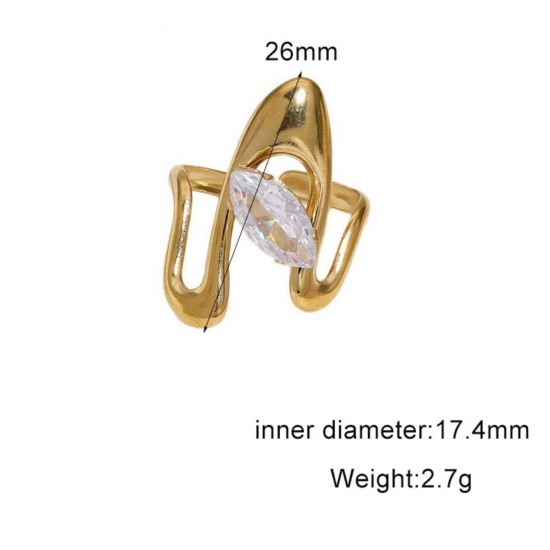 Picture of Wholesale Women's Gift Clear Rhinestone Open Adjustable Rings, 18K Gold Plated 304 Stainless Steel, Eco-friendly PVD Exquisite Stylish Jewelry Supply, 17.4mm(US Size 7), 1 Piece