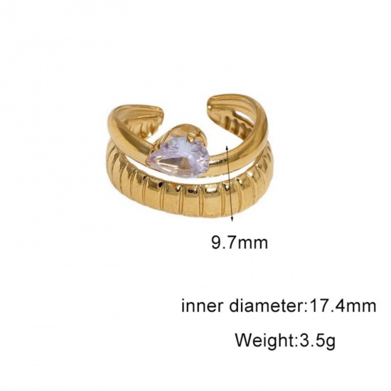 Picture of Wholesale Women's Gift Clear Rhinestone Open Adjustable Rings, 18K Gold Plated 304 Stainless Steel, Eco-friendly PVD Exquisite Stylish Jewelry Supply, 17.4mm(US Size 7), 1 Piece