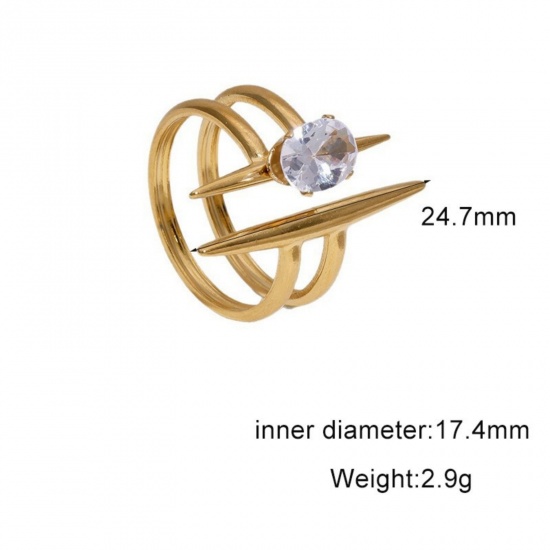 Picture of Wholesale Women's Gift Clear Rhinestone Open Adjustable Rings, 18K Gold Plated 304 Stainless Steel, Eco-friendly PVD Exquisite Stylish Jewelry Supply, 17.4mm(US Size 7), 1 Piece