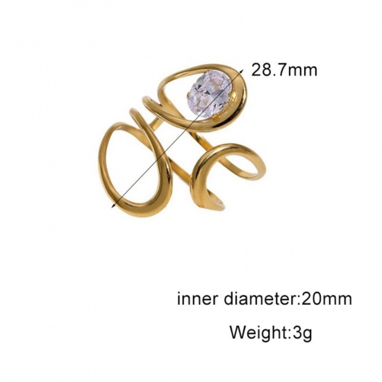 Picture of Wholesale Women's Gift Clear Rhinestone Open Adjustable Rings, 18K Gold Plated 304 Stainless Steel, Eco-friendly PVD Exquisite Stylish Jewelry Supply, 20mm(US Size 10.25), 1 Piece
