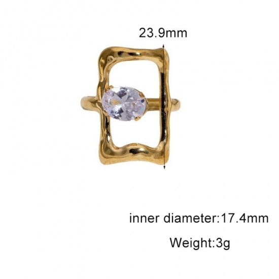 Picture of Wholesale Women's Gift Clear Rhinestone Open Adjustable Rings, 18K Gold Plated 304 Stainless Steel, Eco-friendly PVD Exquisite Stylish Jewelry Supply, 17.4mm(US Size 7), 1 Piece
