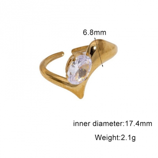 Picture of Wholesale Women's Gift Clear Rhinestone Open Adjustable Rings, 18K Gold Plated 304 Stainless Steel, Eco-friendly PVD Exquisite Stylish Jewelry Supply, 17.4mm(US Size 7), 1 Piece