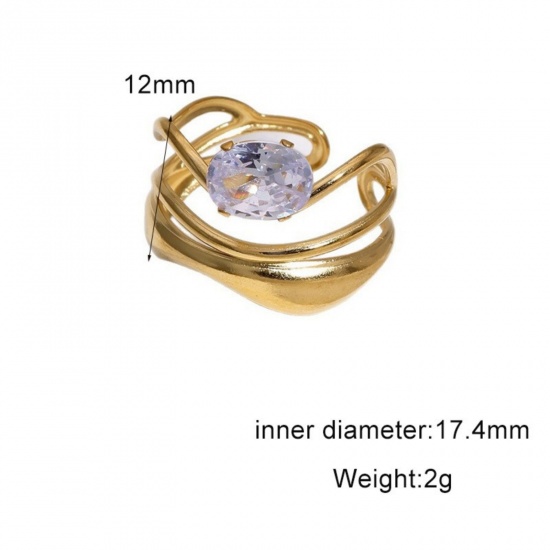 Picture of Wholesale Women's Gift Clear Rhinestone Open Adjustable Rings, 18K Gold Plated 304 Stainless Steel, Eco-friendly PVD Exquisite Stylish Jewelry Supply, 17.4mm(US Size 7), 1 Piece