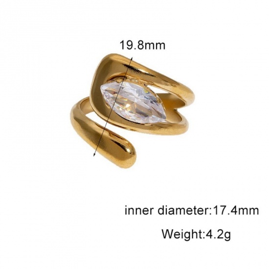 Picture of Wholesale Women's Gift Clear Rhinestone Open Adjustable Rings, 18K Gold Plated 304 Stainless Steel, Eco-friendly PVD Exquisite Stylish Jewelry Supply, 17.4mm(US Size 7), 1 Piece