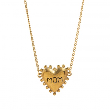 Picture of Wholesale Heart Message " Mama " Pendant Charm Necklace, 18K Gold Plated 304 Stainless Steel Curb Link Chain, Women's Eco-friendly Mother's Day Stylish Gift Jewelry For Retailer, 45cm(17.7") + 5cm(2") long, 1 Piece