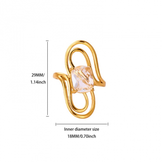 Picture of Wholesale Women's Gift Light Pink Rhinestone Open Adjustable Rings, 18K Gold Plated 304 Stainless Steel, Eco-friendly PVD Exquisite Stylish Jewelry Supply, 18mm(US Size 7.75), 1 Piece