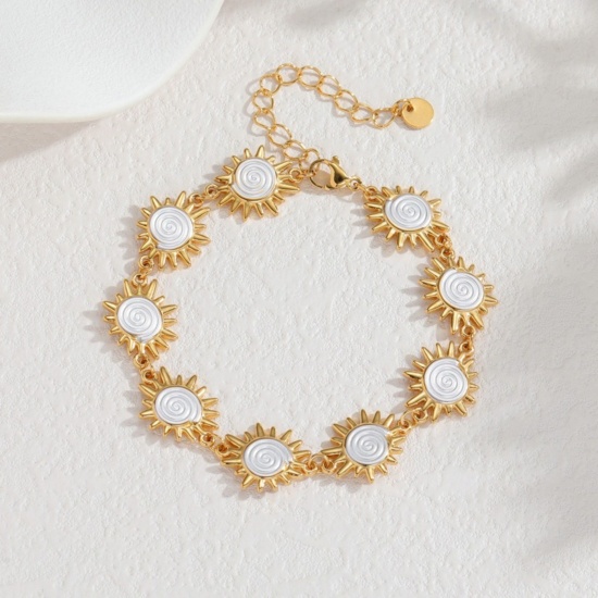 Picture of Wholesale Sun 304 Stainless Steel Bracelets, 18K Gold Plated Eco-friendly PVD, Women's Galaxy Stylish Gift Jewelry Supply, 17cm(6.7") + 5cm(2") long, 1 Piece