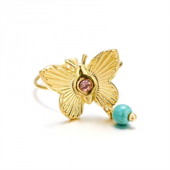 Picture of Wholesale Women's Gift Butterfly Animal Open Adjustable Rings, 18K Gold Plated 304 Stainless Steel, Eco-friendly PVD Insect Stylish Jewelry Supply, 17mm(US Size 6.5), 1 Piece