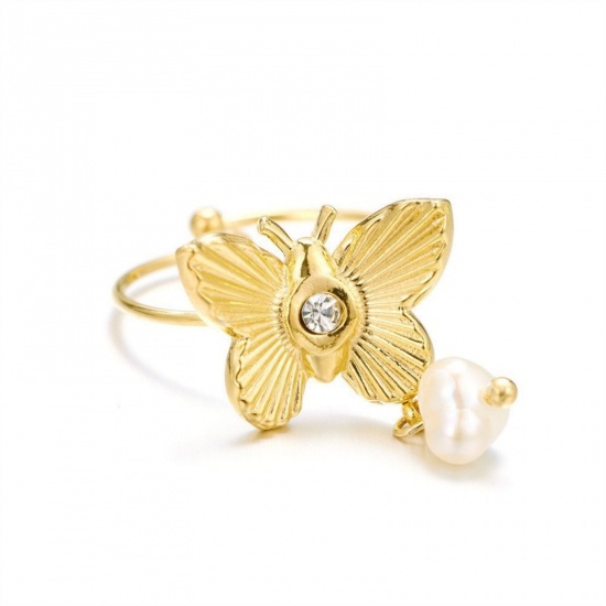 Picture of Wholesale Women's Gift Butterfly Animal Open Adjustable Rings, 18K Gold Plated 304 Stainless Steel, Eco-friendly PVD Insect Stylish Jewelry Supply, 17mm(US Size 6.5), 1 Piece