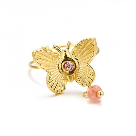 Picture of Wholesale Women's Gift Butterfly Animal Open Adjustable Rings, 18K Gold Plated 304 Stainless Steel, Eco-friendly PVD Insect Stylish Jewelry Supply, 17mm(US Size 6.5), 1 Piece