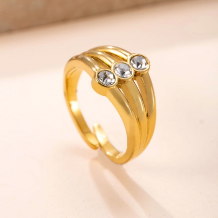 Immagine di Donne Regalo Trasparente Strass Aperto Regolabile Anello All'Ingrosso, Placcato Oro 18K 304 Acciaio Inossidabile, Placcatura Sottovuoto Ecologica Squisito Elegante Fornitura di Gioielli, 17.5mm (taglia di US: 7.25), 1 Pz