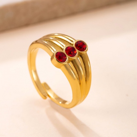 Immagine di Donne Regalo Rosso Strass Aperto Regolabile Anello All'Ingrosso, Placcato Oro 18K 304 Acciaio Inossidabile, Placcatura Sottovuoto Ecologica Squisito Elegante Fornitura di Gioielli, 17.5mm (taglia di US: 7.25), 1 Pz