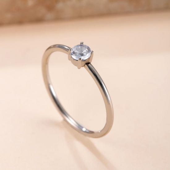 Immagine di Donne Regalo Trasparente Strass Anello All'Ingrosso, Tono Argento 304 Acciaio Inossidabile, Ecologico Squisito Elegante Fornitura di Gioielli, 16.5mm (taglia di US: 6), 1 Pz
