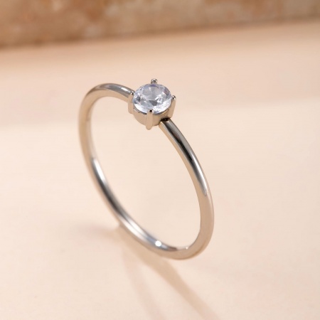 Immagine di Donne Regalo Trasparente Strass Anello All'Ingrosso, Tono Argento 304 Acciaio Inossidabile, Ecologico Squisito Elegante Fornitura di Gioielli, 18.1mm (taglia di US: 8), 1 Pz