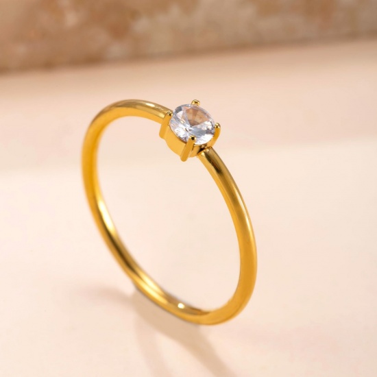 Immagine di Donne Regalo Trasparente Strass Anello All'Ingrosso, Placcato Oro 18K 304 Acciaio Inossidabile, Placcatura Sottovuoto Ecologica Squisito Elegante Fornitura di Gioielli, 16.5mm (taglia di US: 6), 1 Pz