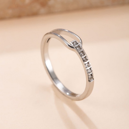 Picture of Wholesale Women's Gift Clear Rhinestone Rings, Silver Tone 304 Stainless Steel, Eco-friendly Exquisite Stylish Jewelry Supply, 18.9mm(US Size 9), 1 Piece