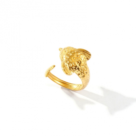 Bild von Großhandel Frauen Geschenk Delfine Offen Verstellbar Ring, 18K Vergoldet 304 Edelstahl, Umweltfreundliche PVD Ozean Schmuck Stilvoll Schmuckbedarf, 18.1mm（US Größe:8), 1 Stück