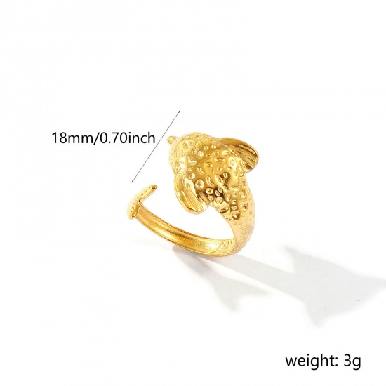 Bild von Großhandel Frauen Geschenk Delfine Offen Verstellbar Ring, 18K Vergoldet 304 Edelstahl, Umweltfreundliche PVD Ozean Schmuck Stilvoll Schmuckbedarf, 18.1mm（US Größe:8), 1 Stück