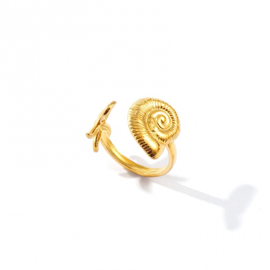 Bild von Großhandel Frauen Geschenk Strandschnecke Offen Verstellbar Ring, 18K Vergoldet 304 Edelstahl, Umweltfreundliche PVD Ozean Schmuck Stilvoll Schmuckbedarf, 18.1mm（US Größe:8), 1 Stück