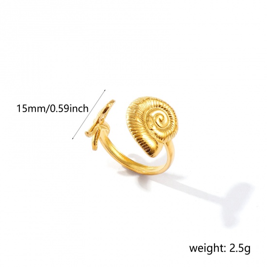 Bild von Großhandel Frauen Geschenk Strandschnecke Offen Verstellbar Ring, 18K Vergoldet 304 Edelstahl, Umweltfreundliche PVD Ozean Schmuck Stilvoll Schmuckbedarf, 18.1mm（US Größe:8), 1 Stück