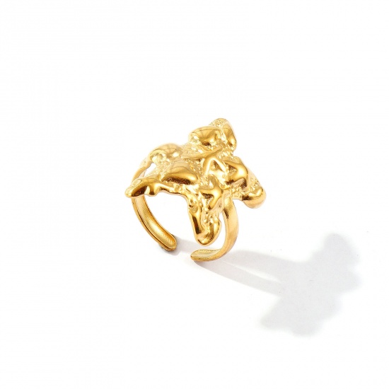 Bild von Großhandel Frauen Geschenk Seesterne Offen Verstellbar Ring, 18K Vergoldet 304 Edelstahl, Umweltfreundliche PVD Ozean Schmuck Stilvoll Schmuckbedarf, 17.3mm（US Größe:7), 1 Stück